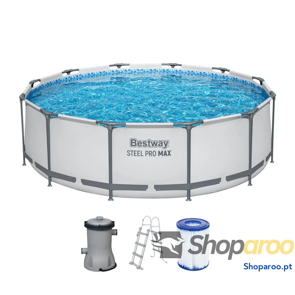 Bestway Steel Pro MAX Frame Piscina Completa com Bomba de Filtro (diâmetro 366 x 122 cm) Cor Cinza Claro