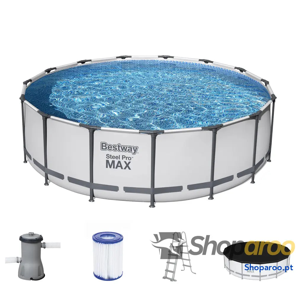 Bestway Steel Pro MAX Frame Piscina Completa com Bomba de Filtro (diâmetro 366 x 122 cm) Cor Cinza Claro