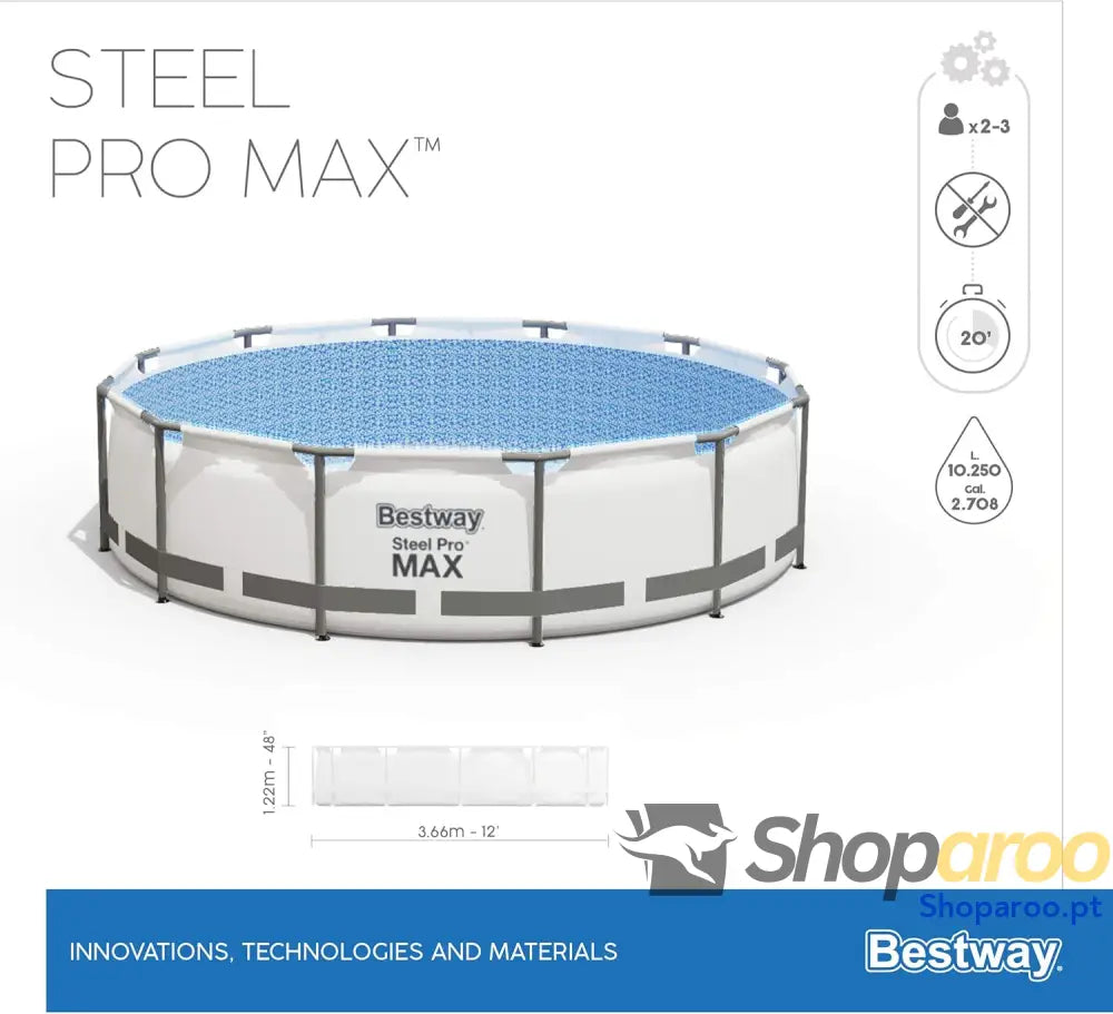 Bestway Steel Pro MAX Frame Piscina Completa com Bomba de Filtro (diâmetro 366 x 122 cm) Cor Cinza Claro