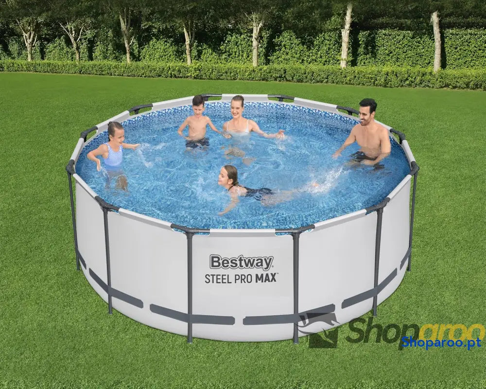 Bestway Steel Pro MAX Frame Piscina Completa com Bomba de Filtro (diâmetro 366 x 122 cm) Cor Cinza Claro