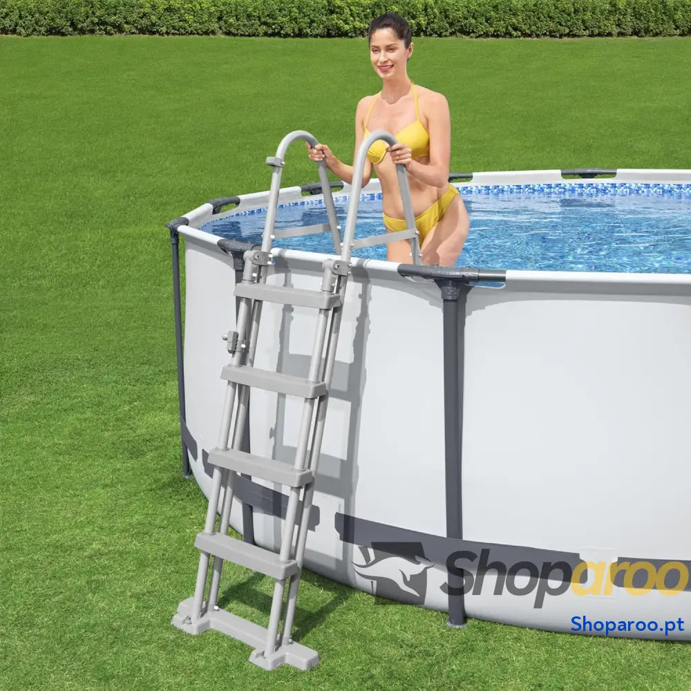 Bestway Steel Pro MAX Frame Piscina Completa com Bomba de Filtro (diâmetro 366 x 122 cm) Cor Cinza Claro