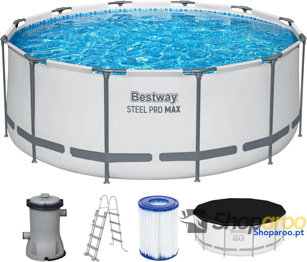 Bestway Steel Pro MAX Frame Piscina Completa com Bomba de Filtro (diâmetro 366 x 122 cm) Cor Cinza Claro
