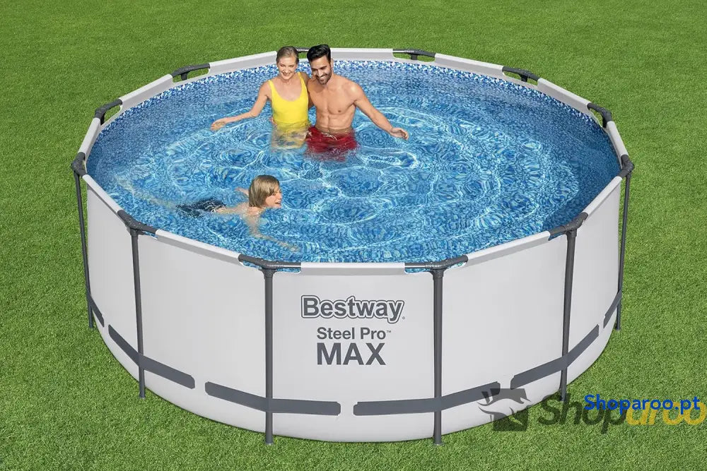 Bestway Steel Pro MAX Frame Piscina Completa com Bomba de Filtro (diâmetro 366 x 122 cm) Cor Cinza Claro