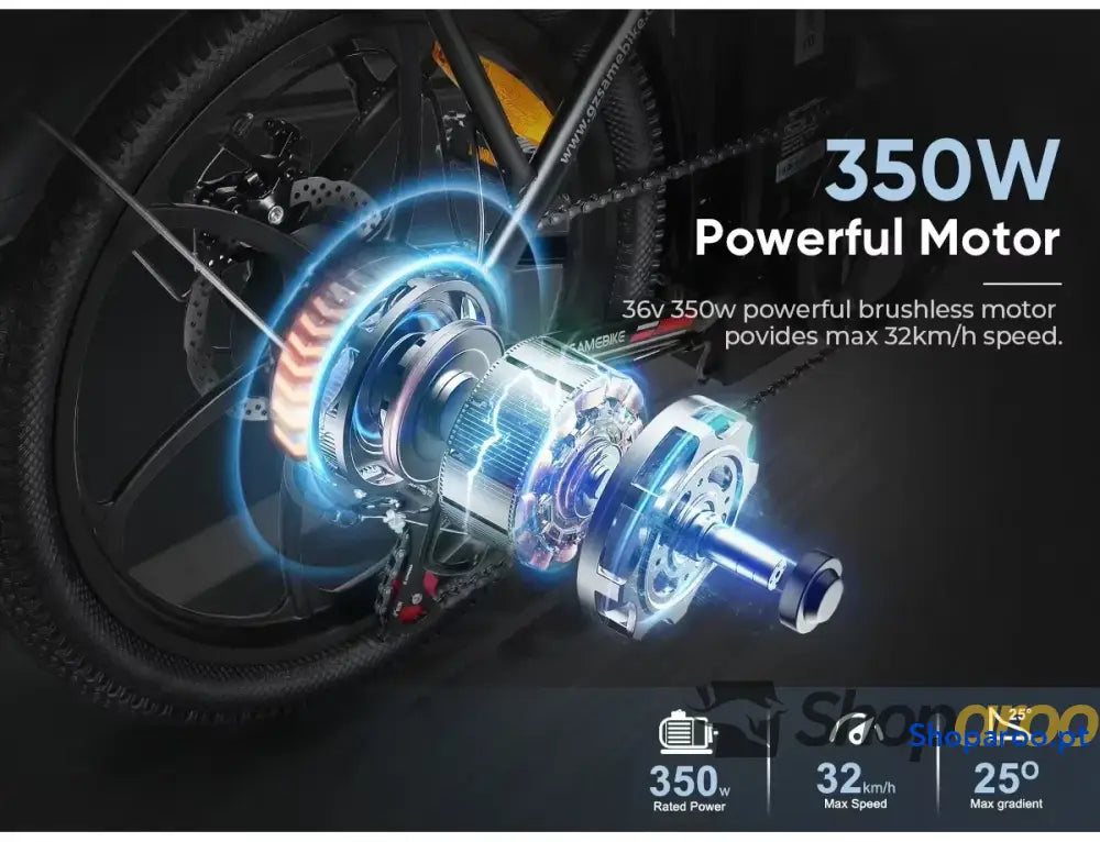 Bicicleta elétrica dobrável CY20 com motor 350W e bateria removível