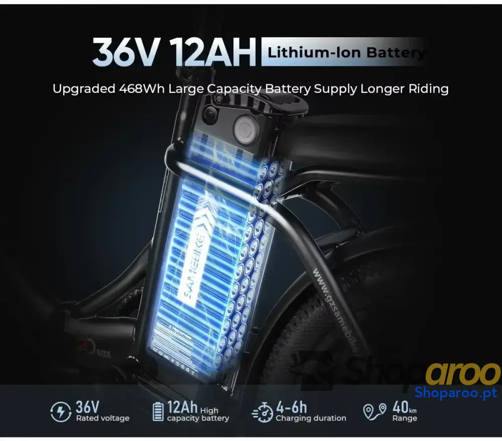 Bicicleta elétrica dobrável CY20 com motor 350W e bateria removível