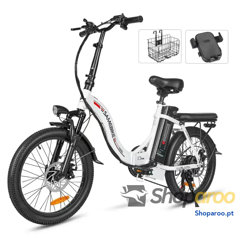 Bicicleta elétrica dobrável CY20 com motor 350W e bateria removível