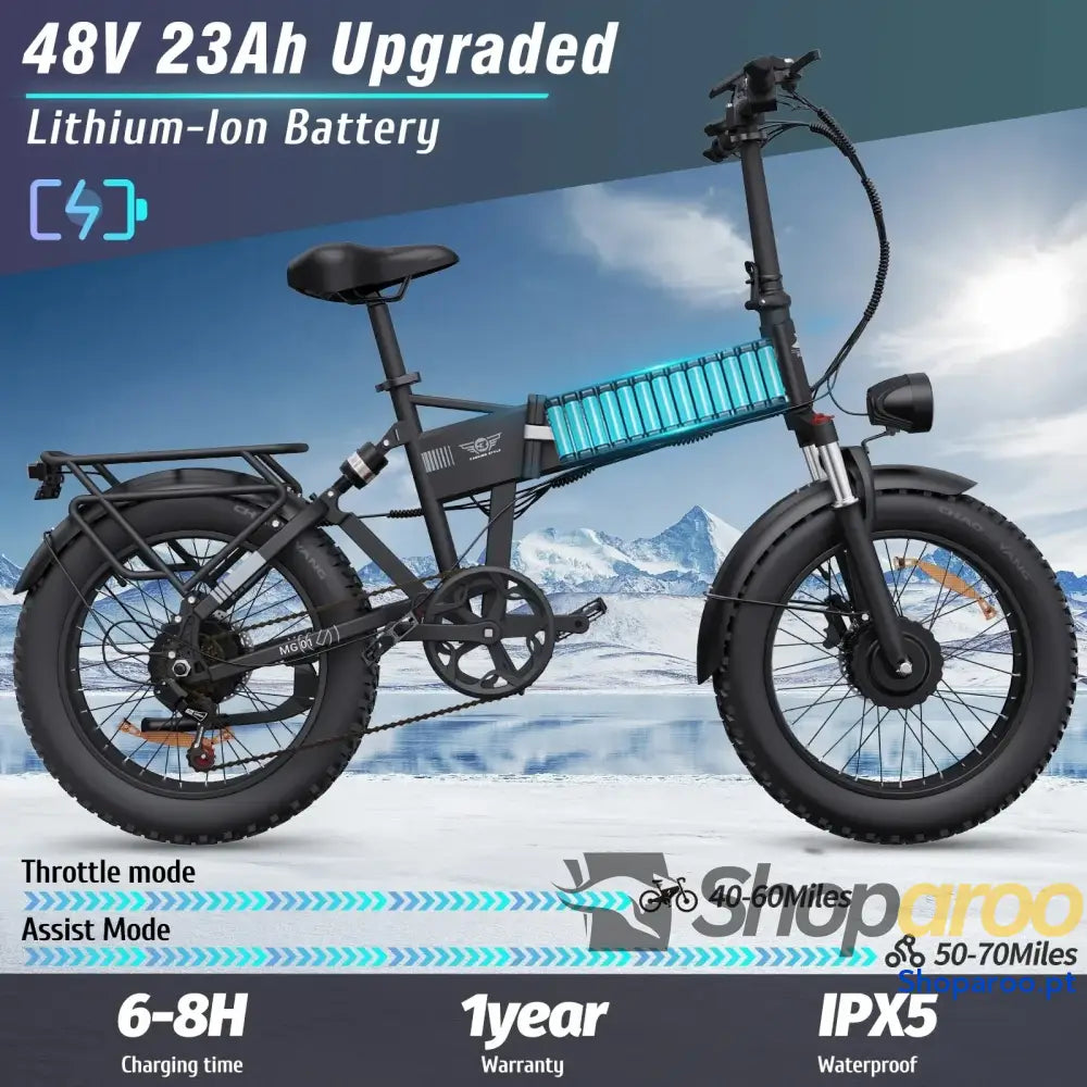 Bicicleta elétrica dobrável Ridstar H20 Pro 2000W pneu largo 20 polegadas