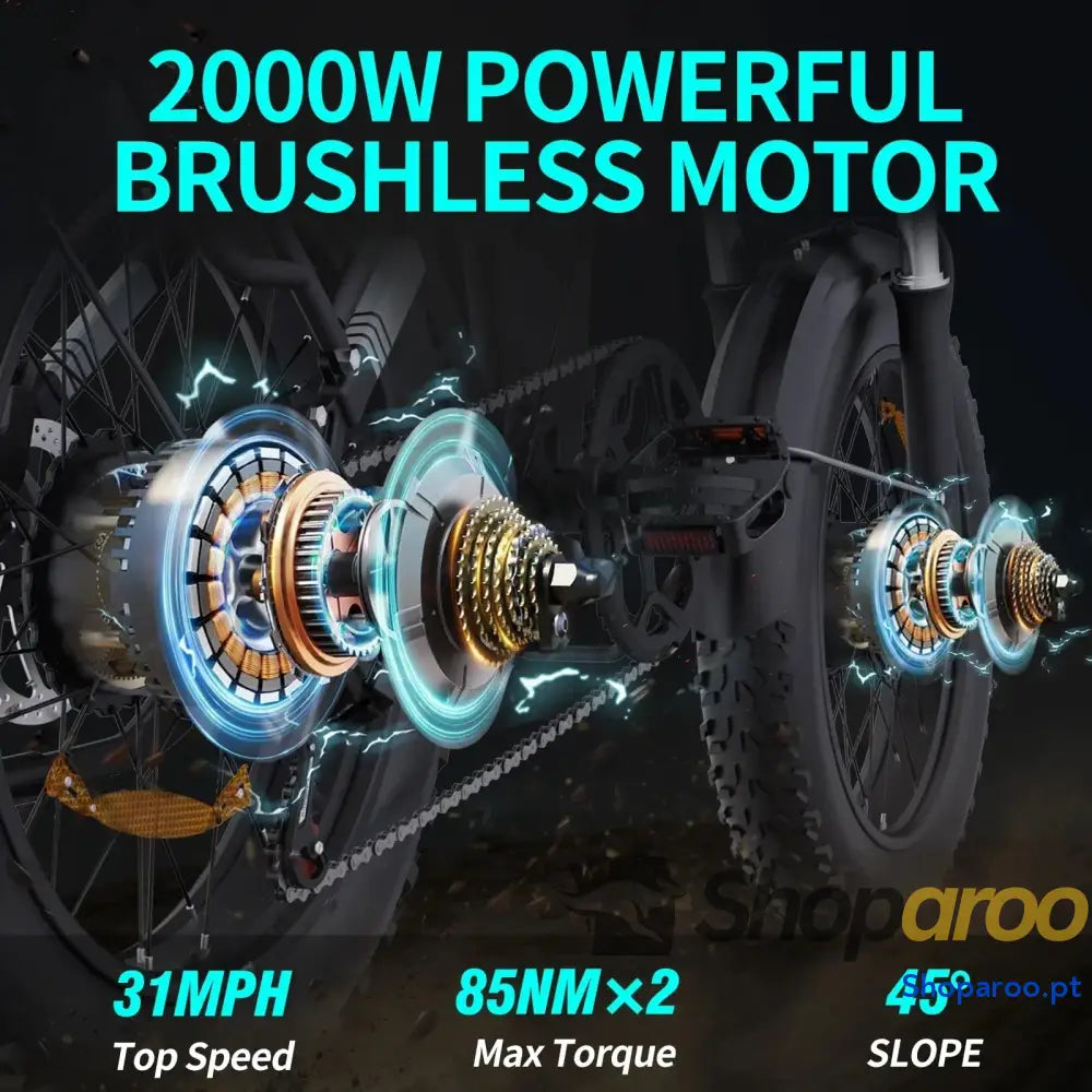 Bicicleta elétrica dobrável Ridstar H20 Pro 2000W pneu largo 20 polegadas