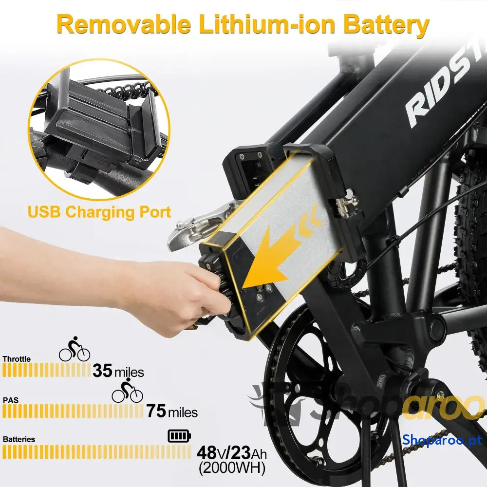 Bicicleta elétrica dobrável Ridstar H20 Pro 2000W pneu largo 20 polegadas