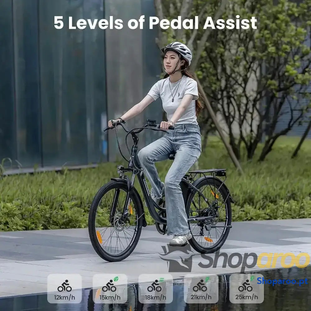 Bicicleta Elétrica Touroll 250W Shimano 7 Velocidades Autonomia 90km