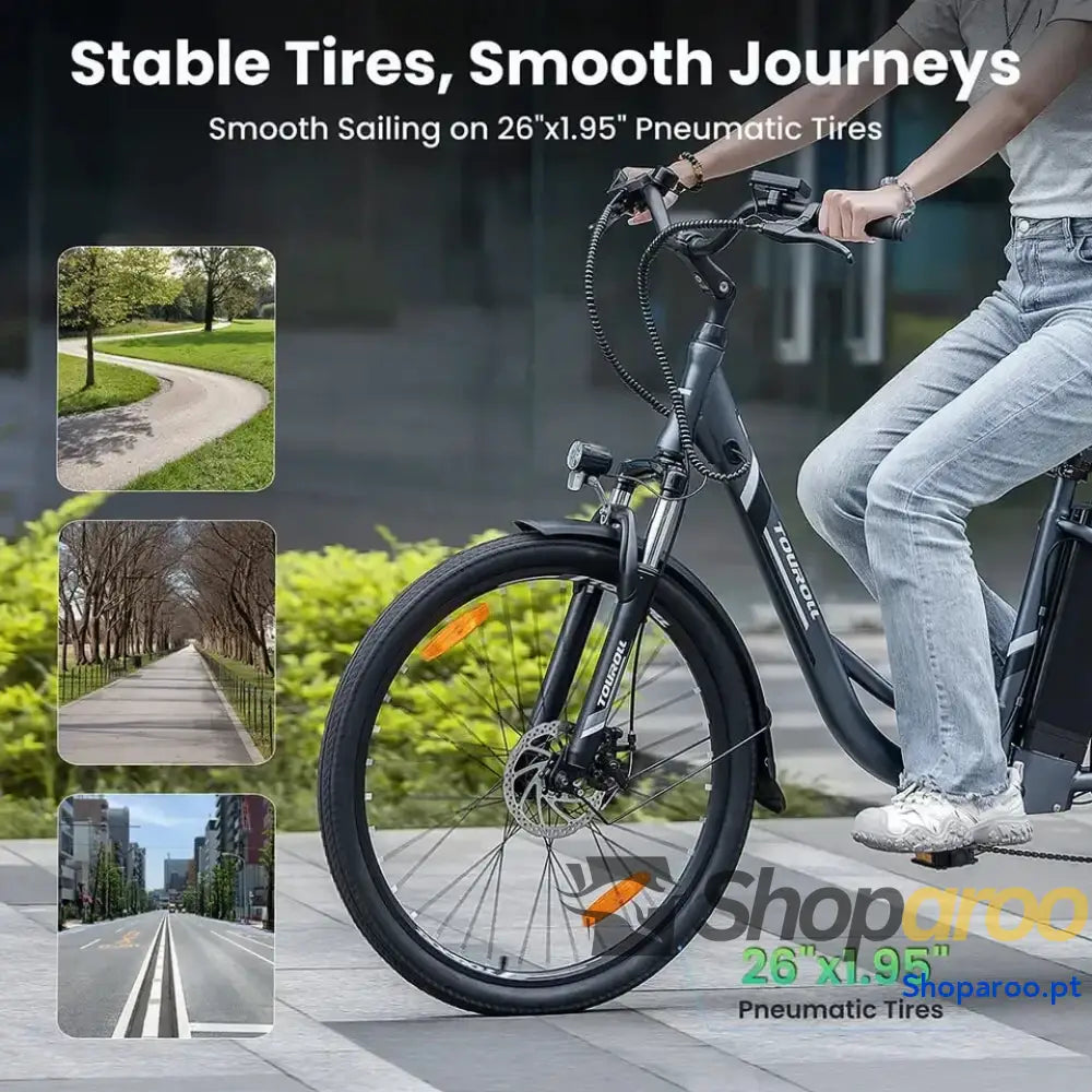 Bicicleta Elétrica Touroll 250W Shimano 7 Velocidades Autonomia 90km