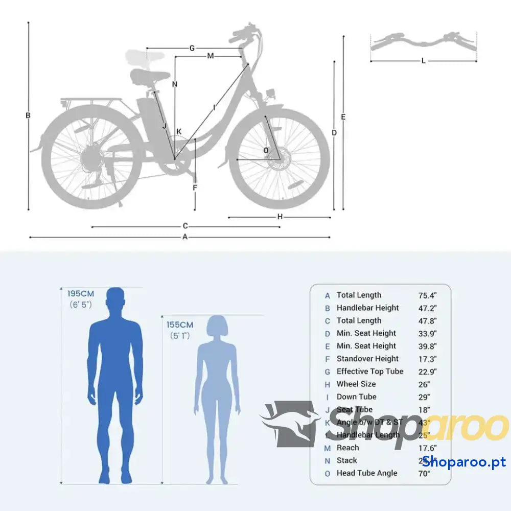 Bicicleta Elétrica Touroll 250W Shimano 7 Velocidades Autonomia 90km