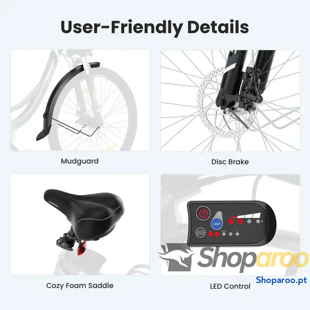 Bicicleta Elétrica Touroll 250W Shimano 7 Velocidades Autonomia 90km