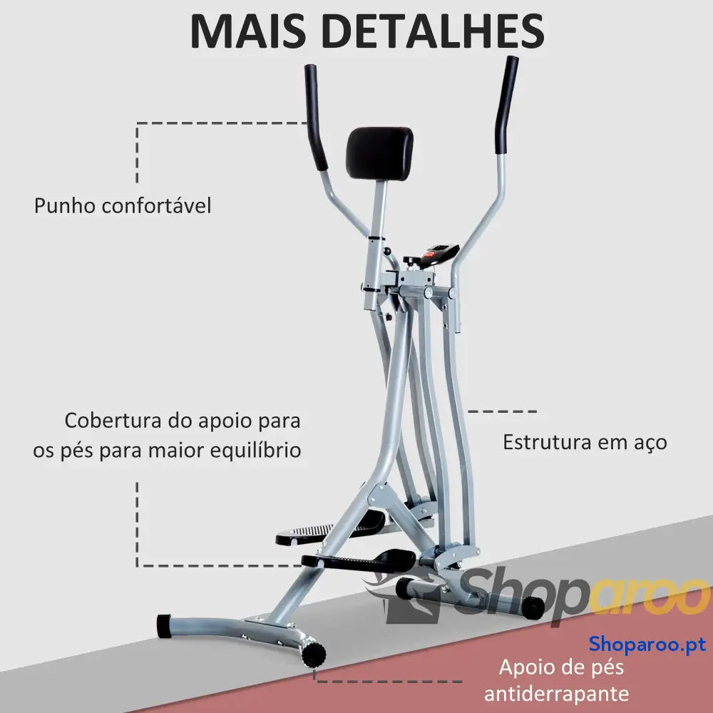 Bicicleta Elíptica Treinador Elíptico Ajustável com Monitor Capacidade 110 kg para Casa Ginásio 96x60x152 cm Cinza