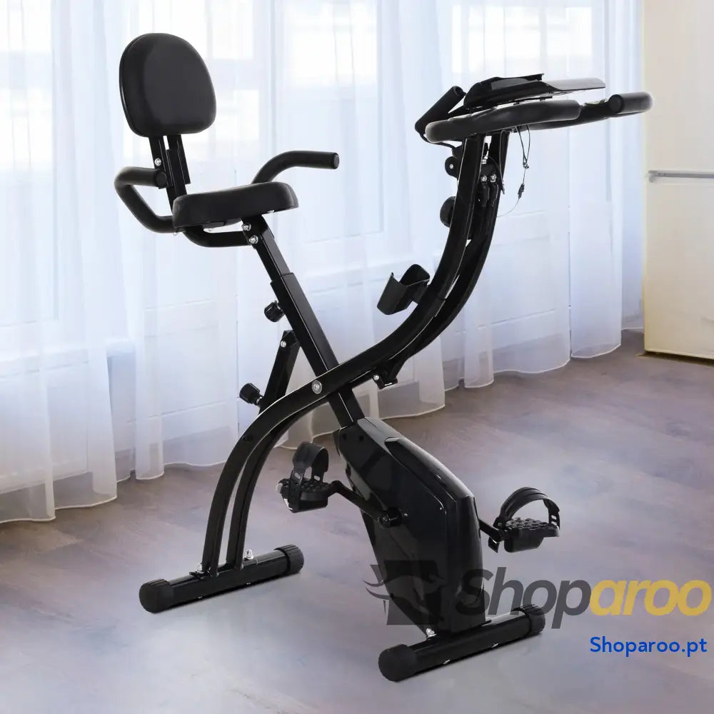 Bicicleta Ergométrica Dobrável com Encosto e Faixa Elástica Preto