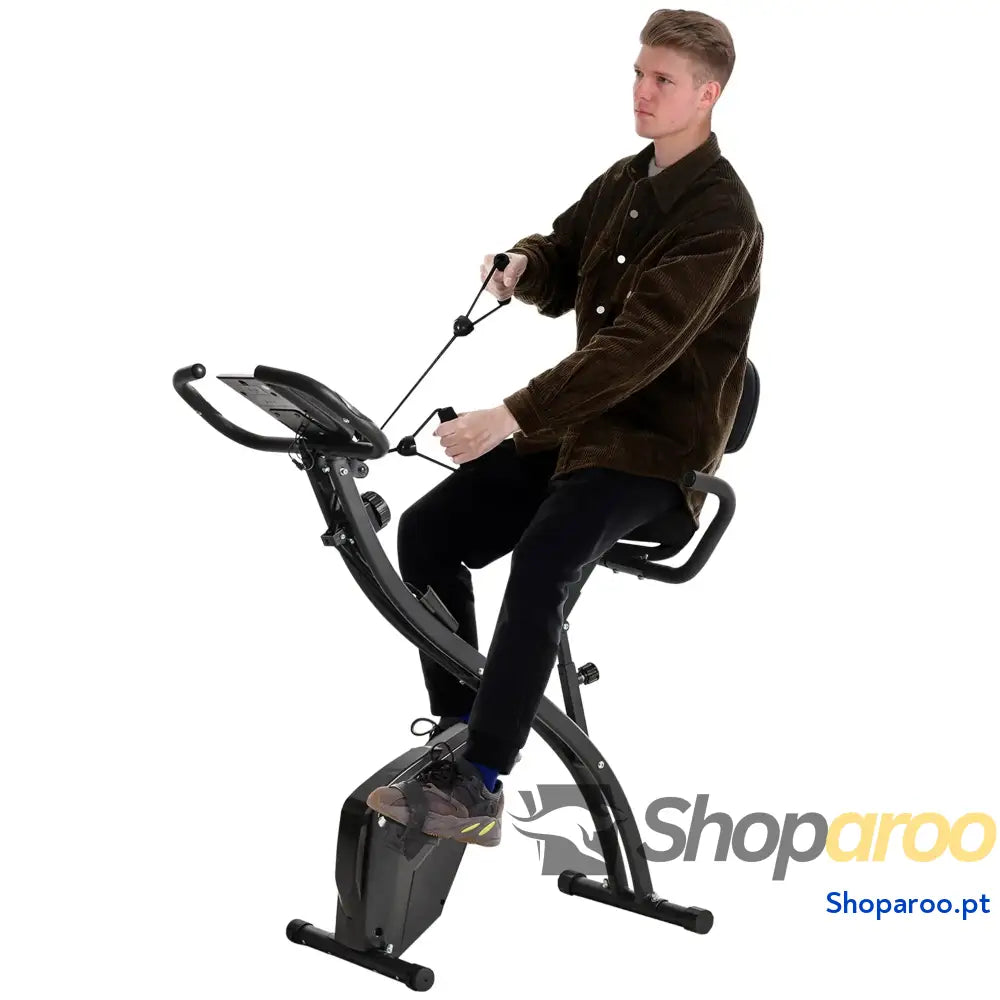 Bicicleta Ergométrica Dobrável com Encosto e Faixa Elástica Preto