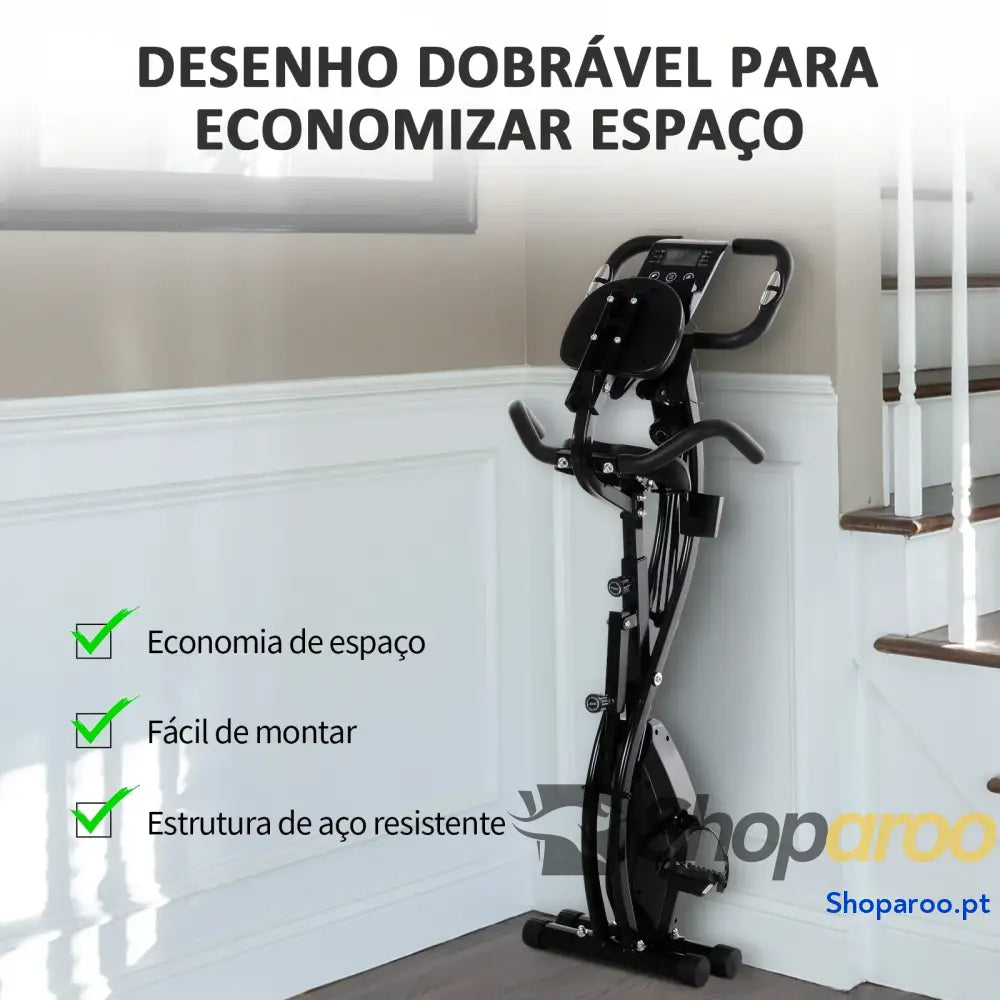 Bicicleta Ergométrica Dobrável com Encosto e Faixa Elástica Preto