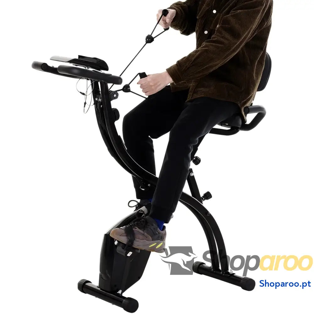 Bicicleta Ergométrica Dobrável com Encosto e Faixa Elástica Preto