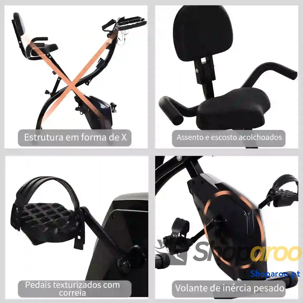 Bicicleta Ergométrica Dobrável com Encosto e Faixa Elástica Preto