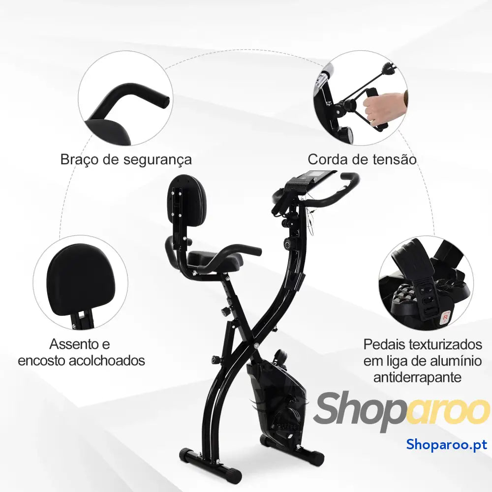 Bicicleta Ergométrica Dobrável com Encosto e Faixa Elástica Preto