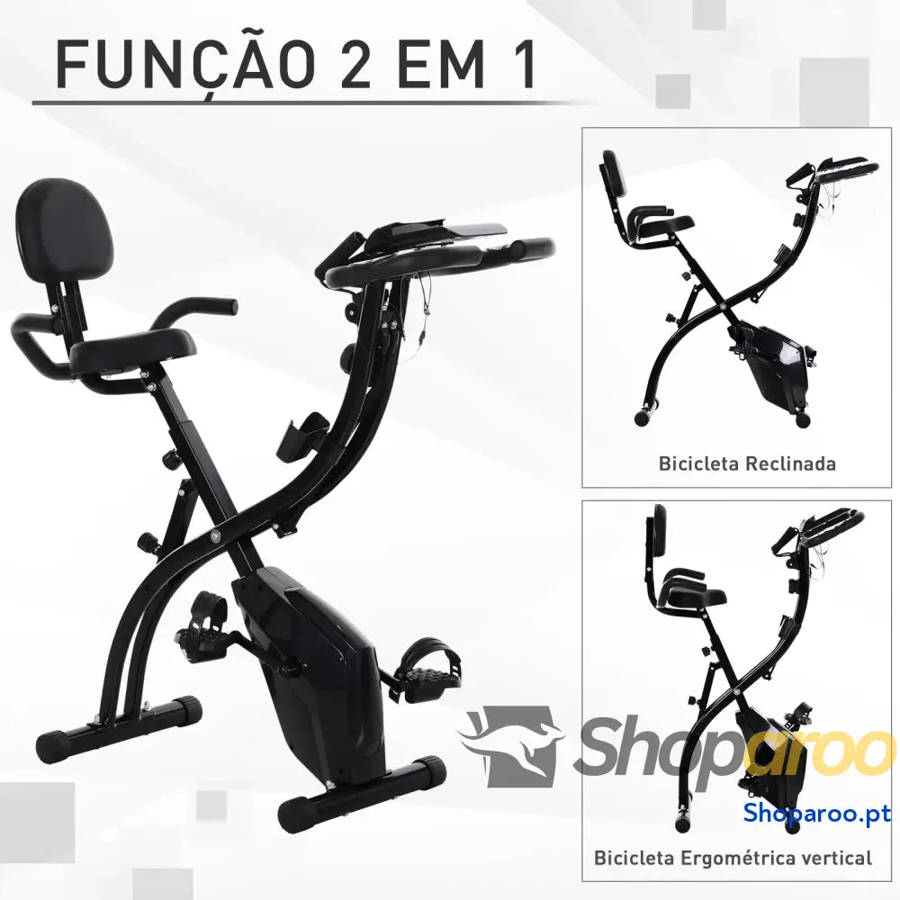 Bicicleta Ergométrica Dobrável com Encosto e Faixa Elástica Preto