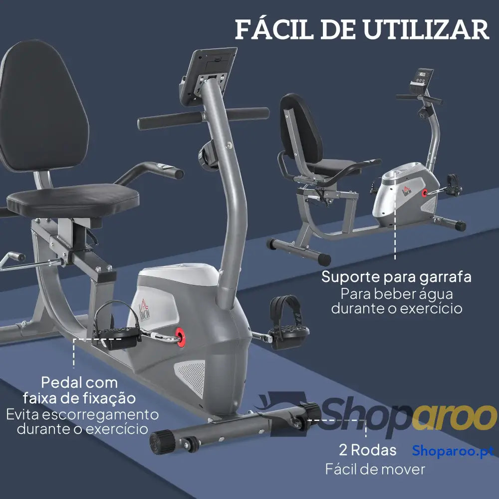 Bicicleta ergométrica reclinável com tela LCD e volante de 3 kg resistência magnética 8 níveis assento ajustável 121,5