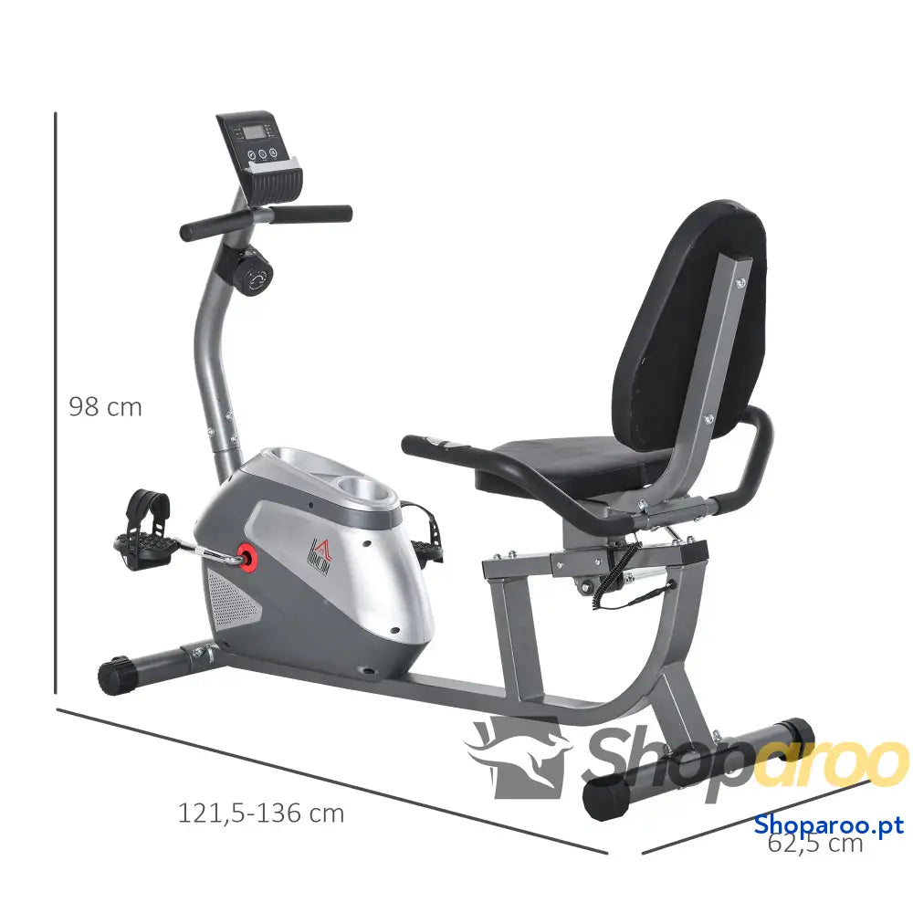 Bicicleta ergométrica reclinável com tela LCD e volante de 3 kg resistência magnética 8 níveis assento ajustável 121,5