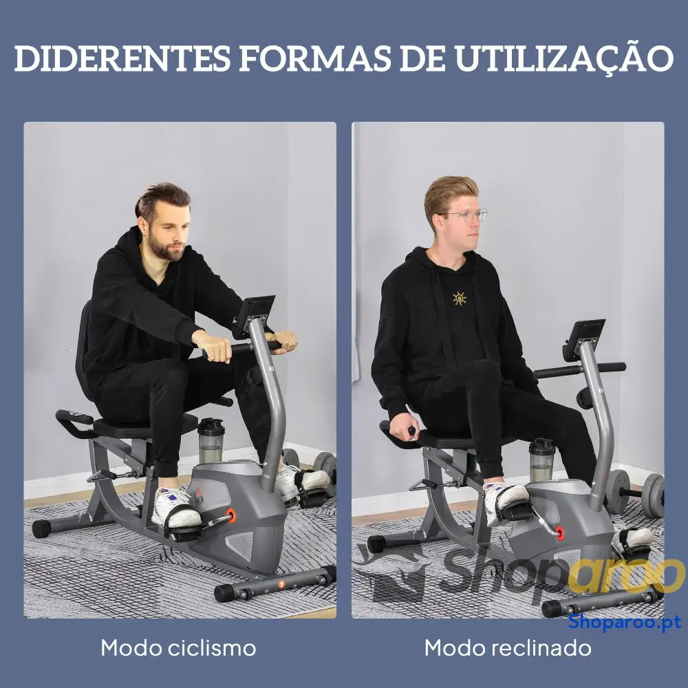Bicicleta ergométrica reclinável com tela LCD e volante de 3 kg resistência magnética 8 níveis assento ajustável 121,5