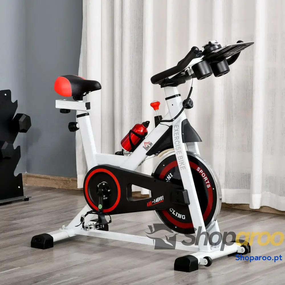 Bicicleta estática branca com LCD volante 8 kg e carga até 100