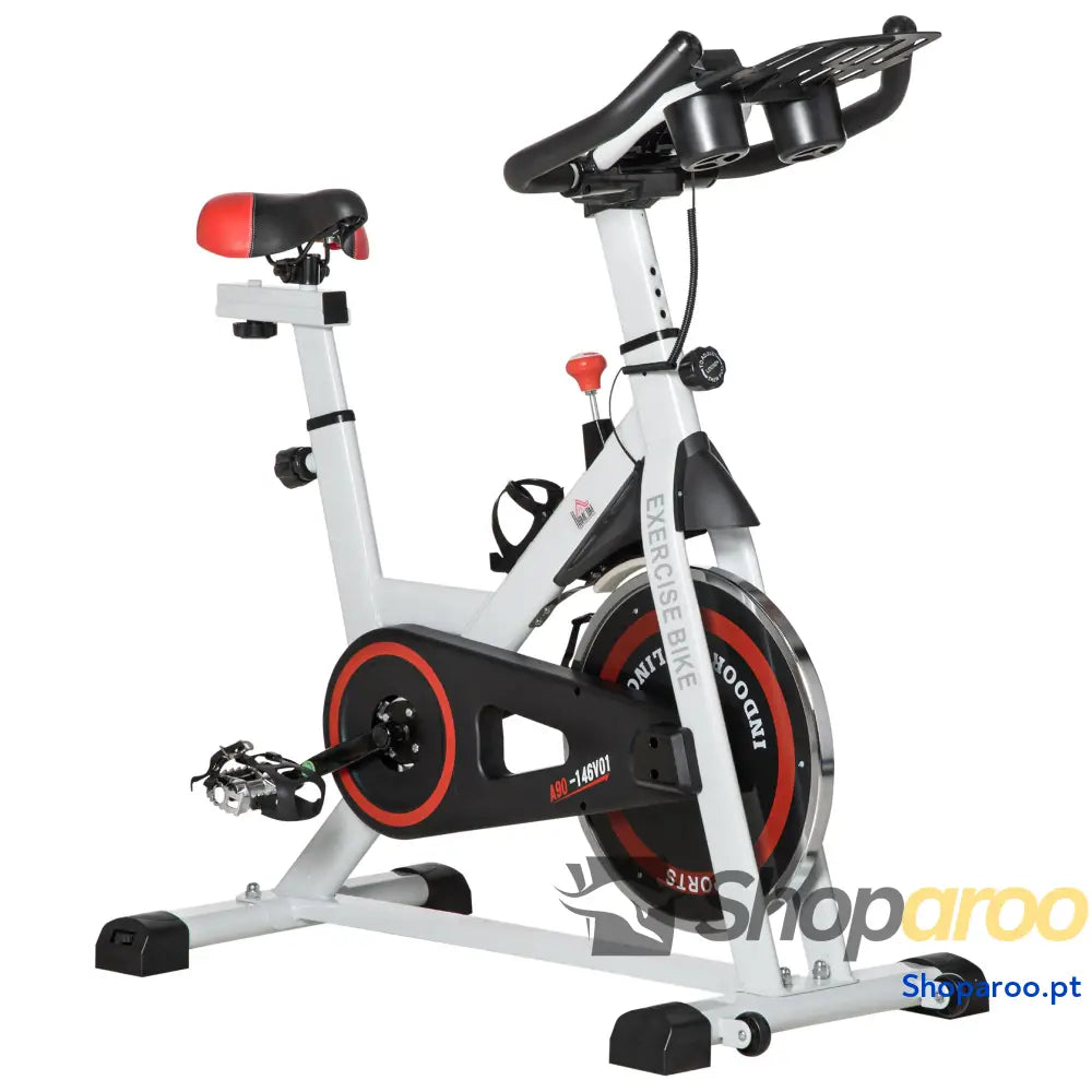 Bicicleta estática branca com LCD volante 8 kg e carga até 100