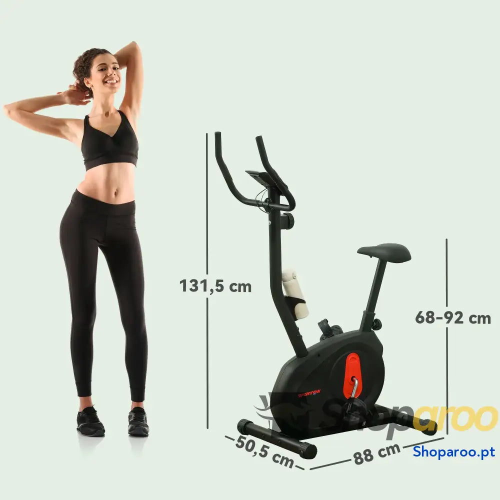 Bicicleta Estática com 8 Níveis de Resistência Magnética Sensor de Frequência Assento Ajustável Ecrã LCD 88x50,5x131,5 cm Preto
