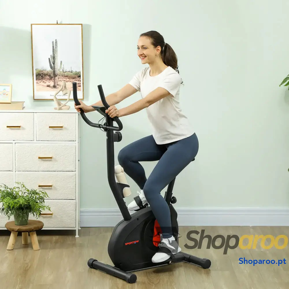 Bicicleta Estática com 8 Níveis de Resistência Magnética Sensor Frequência Assento Ajustável Ecrã LCD 88x50,5x131,5 cm
