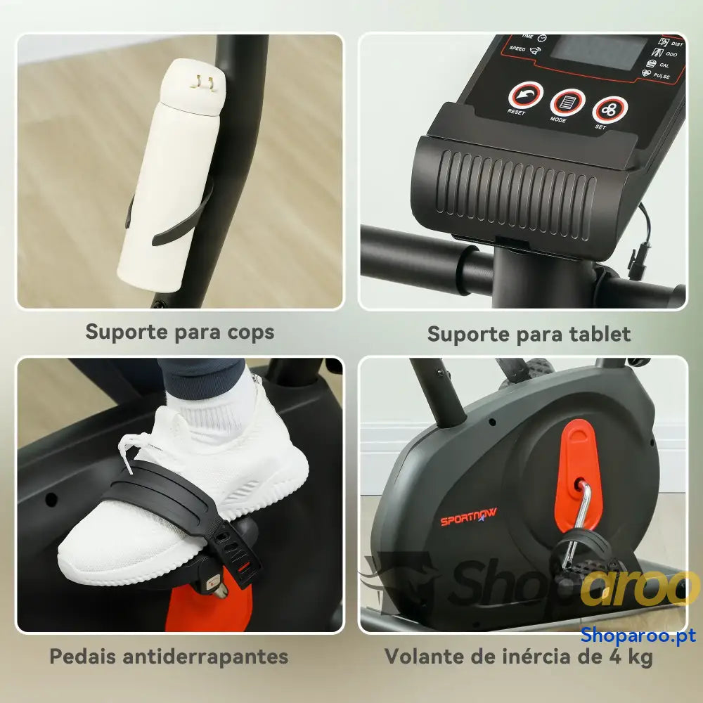 Bicicleta Estática com 8 Níveis de Resistência Magnética Sensor Frequência Assento Ajustável Ecrã LCD 88x50,5x131,5 cm