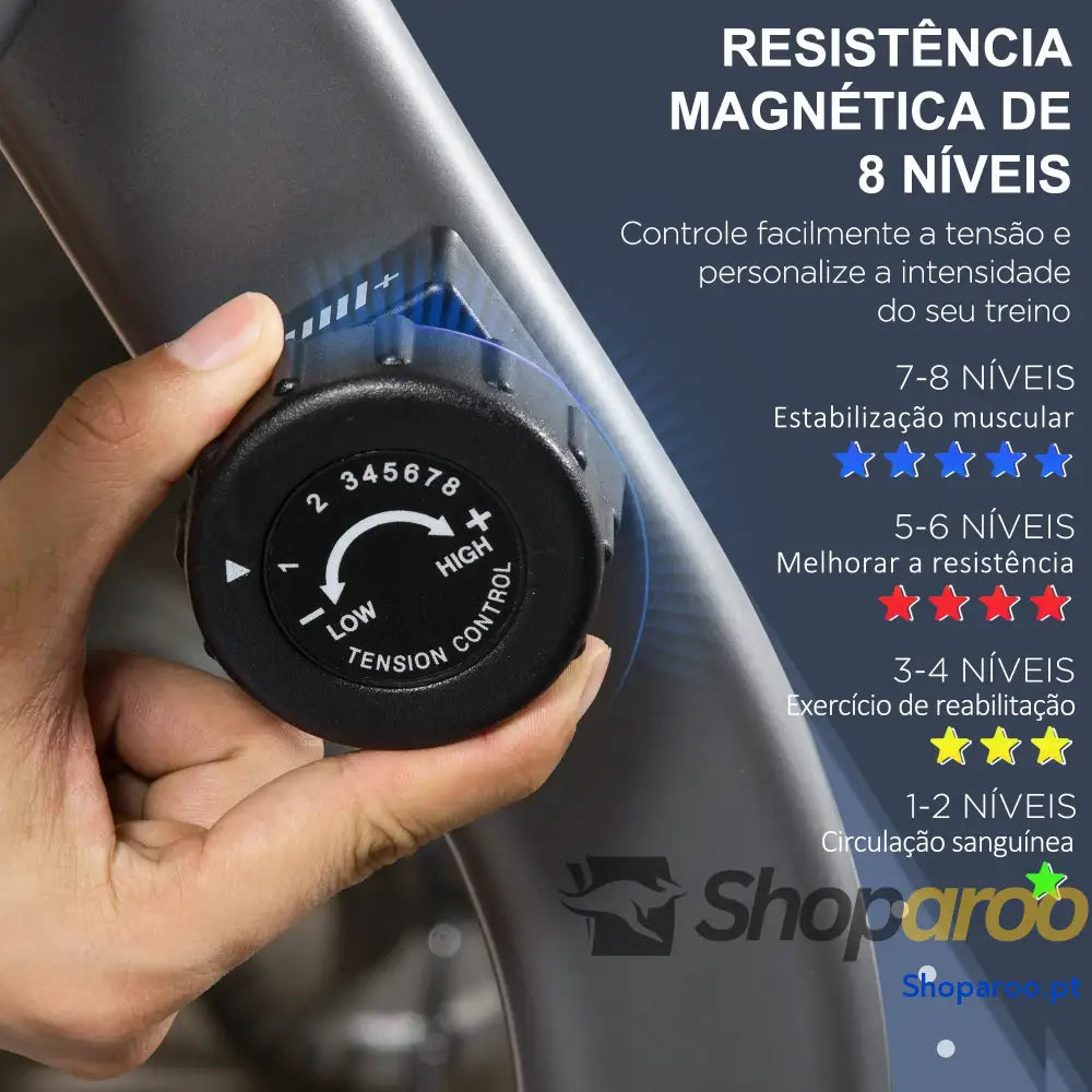 Bicicleta Estática com Encosto 8 Níveis de Resistência Magnética Comprimento Ajustável Ecrã LCD 122 137x62x103 cm Cinza