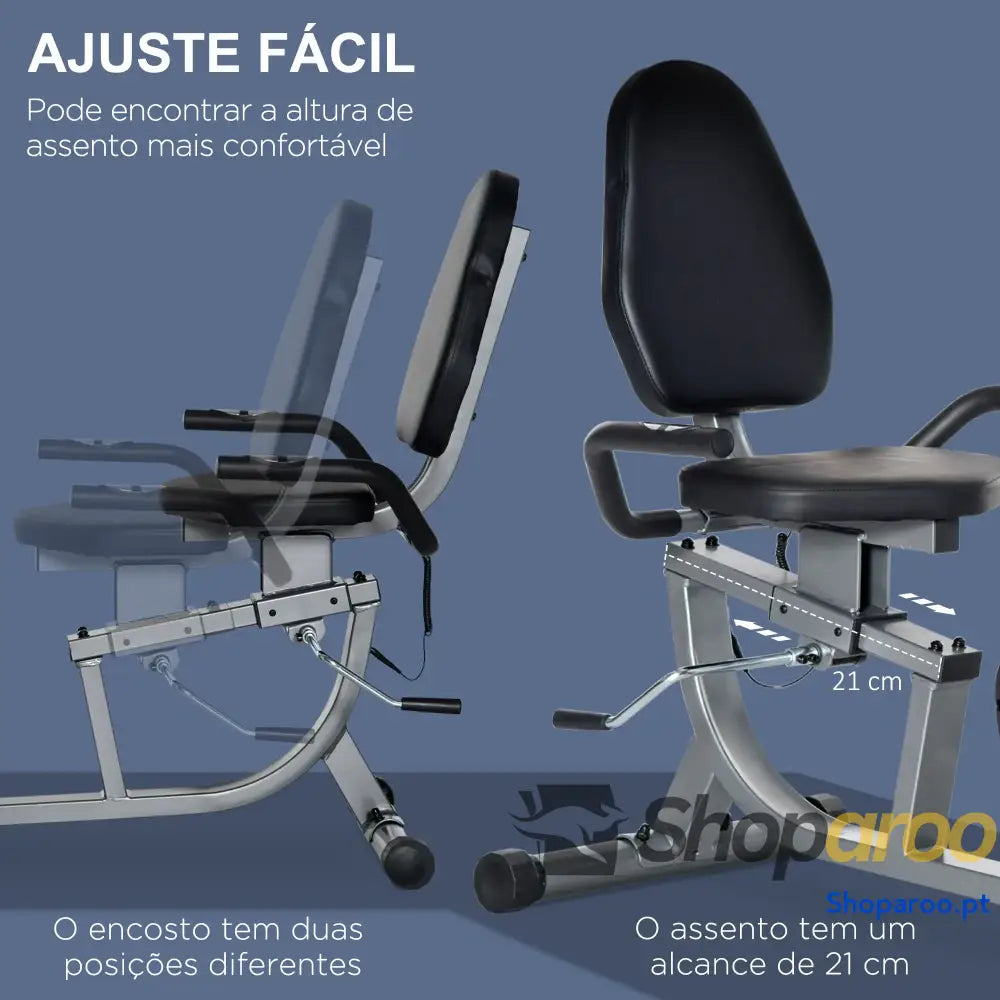 Bicicleta Estática com Encosto 8 Níveis de Resistência Magnética Comprimento Ajustável Ecrã LCD 122 137x62x103 cm Cinza