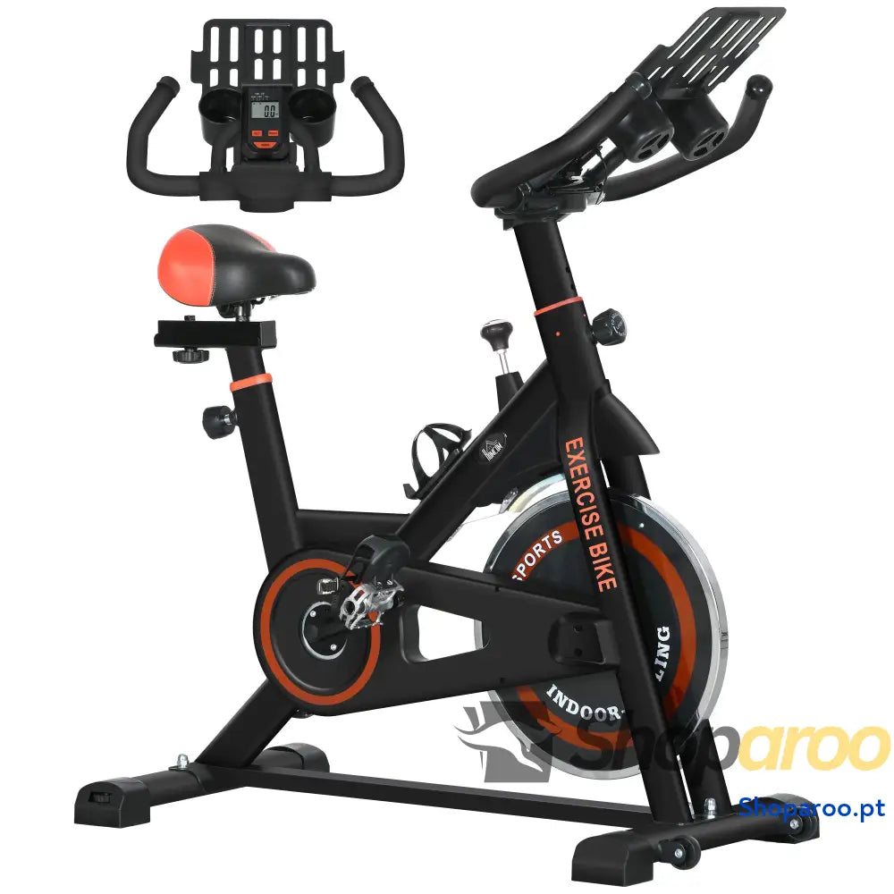 Bicicleta Estática com Resistência Ajustável e Ecrã LCD Preto Vermelho
