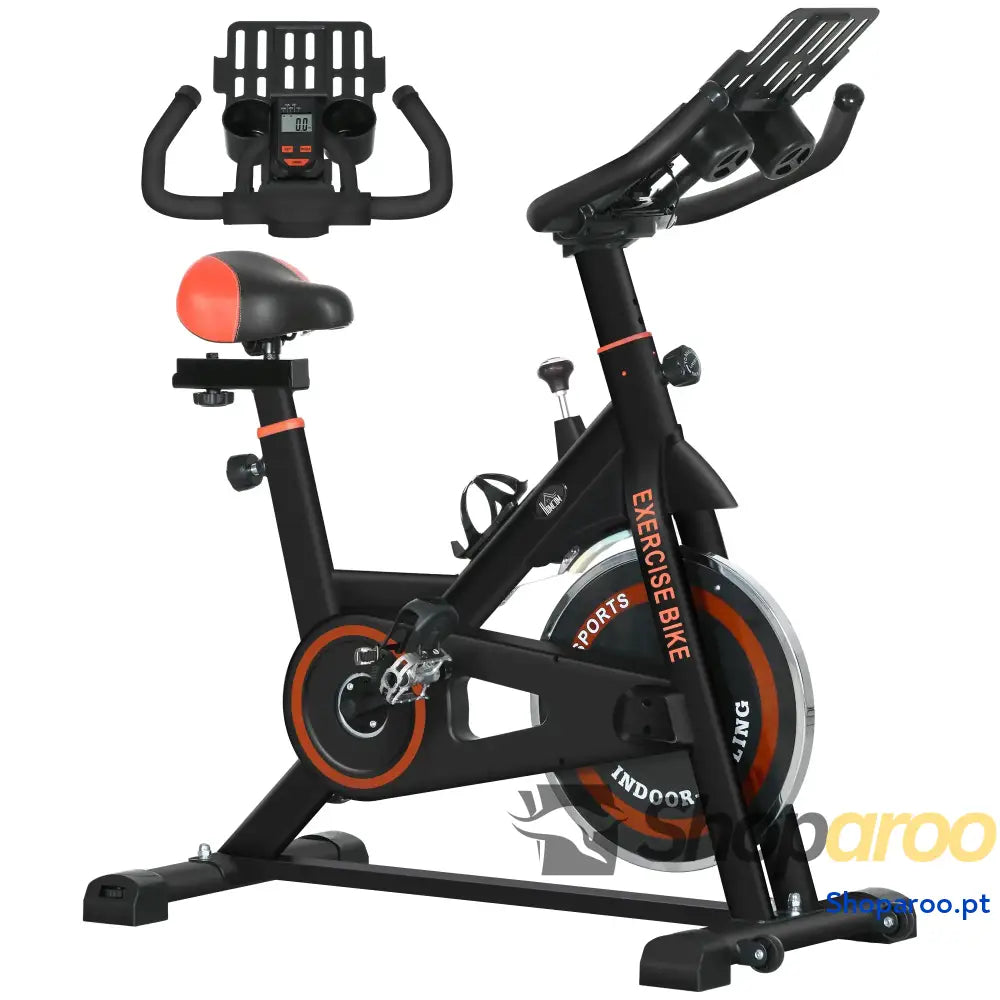 Bicicleta Estática com Resistência Ajustável e Ecrã LCD Preto Vermelho