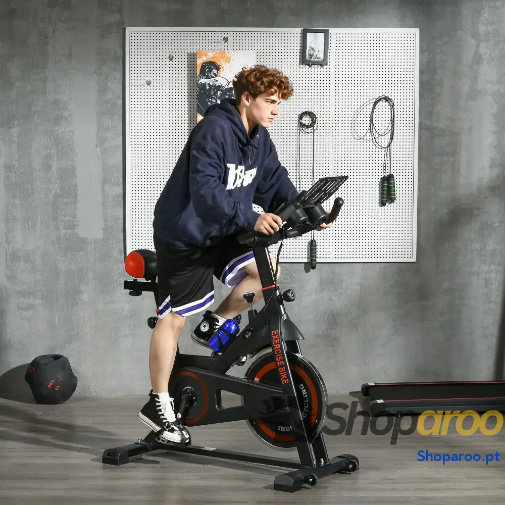 Bicicleta Estática com Resistência Ajustável e Ecrã LCD Preto Vermelho