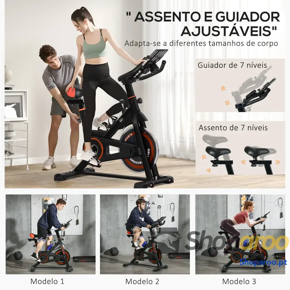 Bicicleta Estática com Resistência Ajustável e Ecrã LCD Preto Vermelho