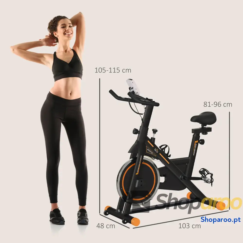 Bicicleta Estática com Resistência Ajustável Volante de Inércia 8kg Ecrã LCD Assento e Guiador Ajustáveis 103x48x115cm