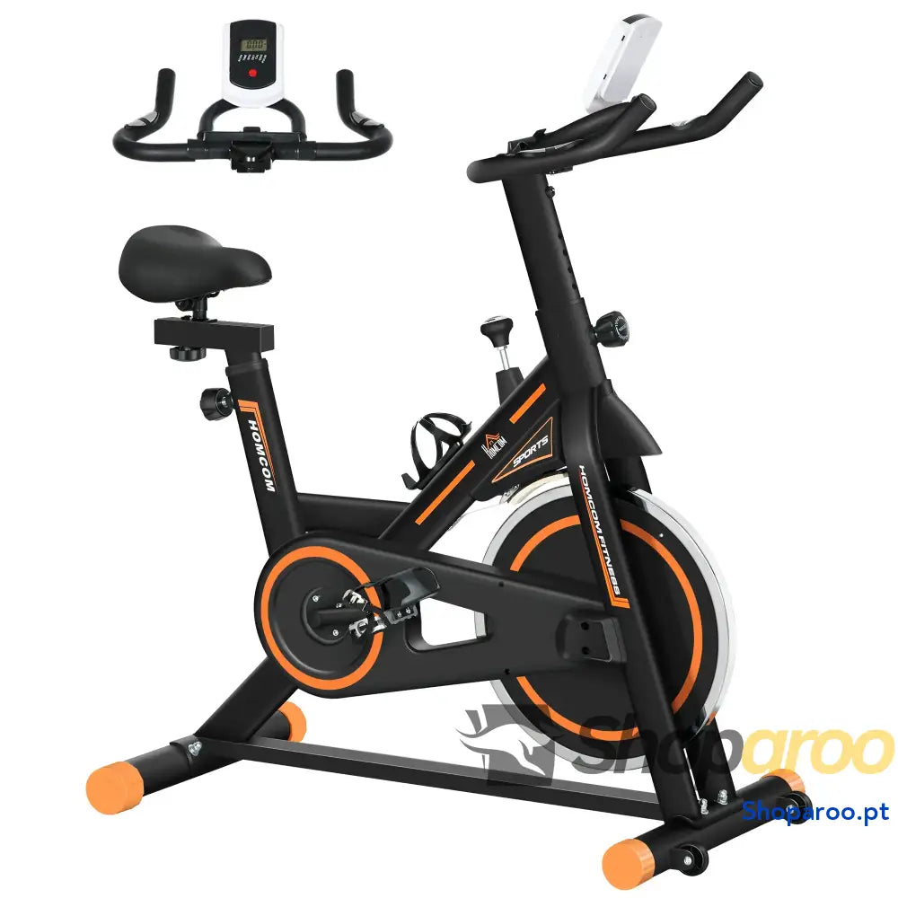 Bicicleta Estática com Resistência Ajustável Volante de Inércia 8kg Ecrã LCD Assento e Guiador Ajustáveis 103x48x115cm