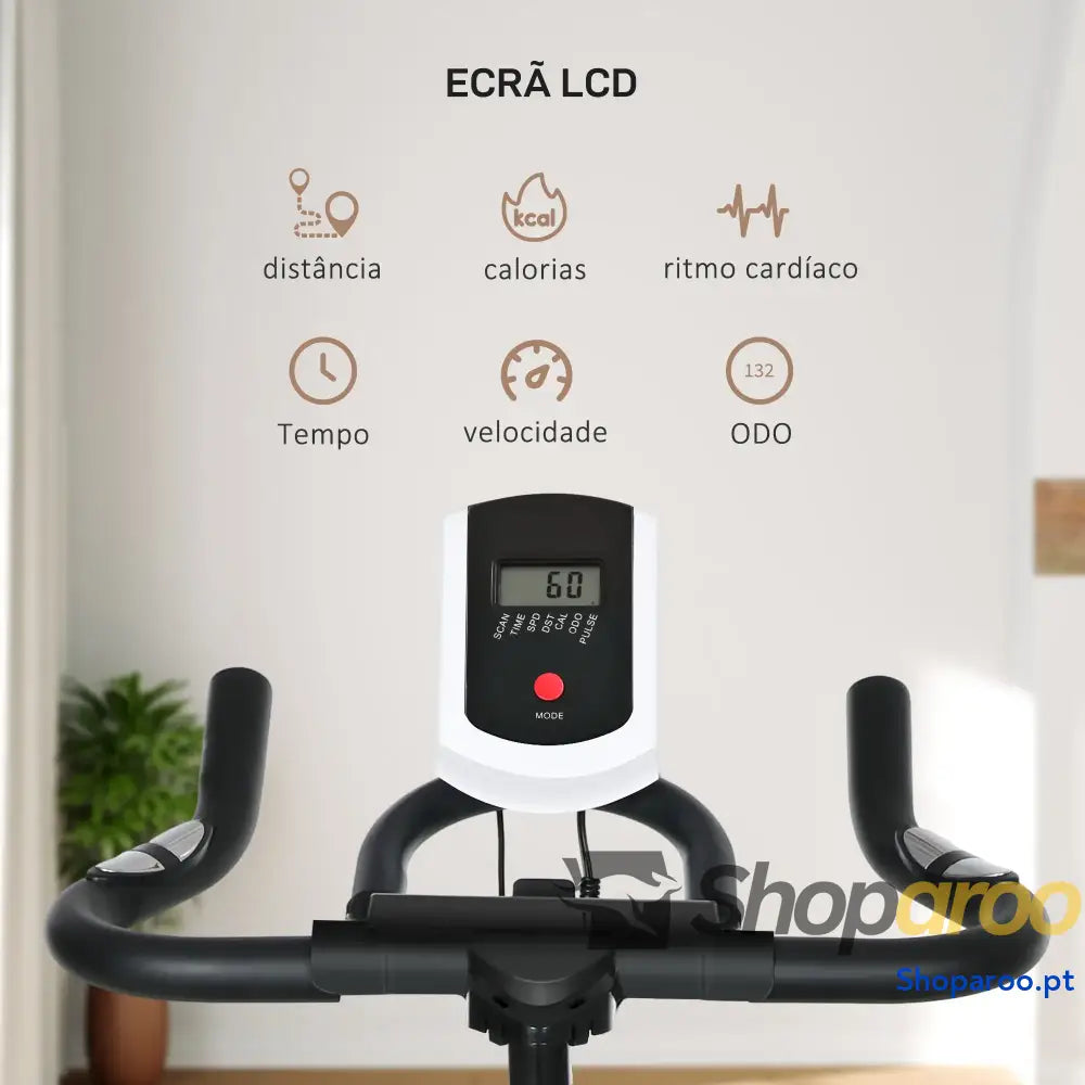 Bicicleta Estática com Resistência Ajustável Volante de Inércia 8kg Ecrã LCD Assento e Guiador Ajustáveis 103x48x115cm