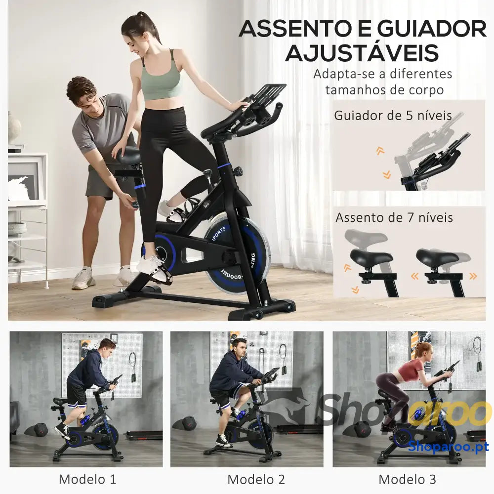 Bicicleta Estática com Volante de Inércia 8 kg Ecrã LCD Guiador e Assento Ajustáveis 103x53x110 114 cm Azul