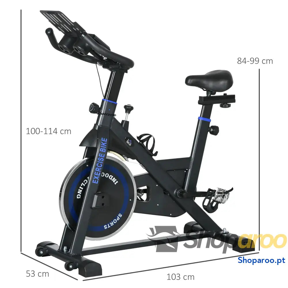 Bicicleta Estática com Volante de Inércia 8 kg Ecrã LCD Guiador e Assento Ajustáveis 103x53x110 114 cm Azul