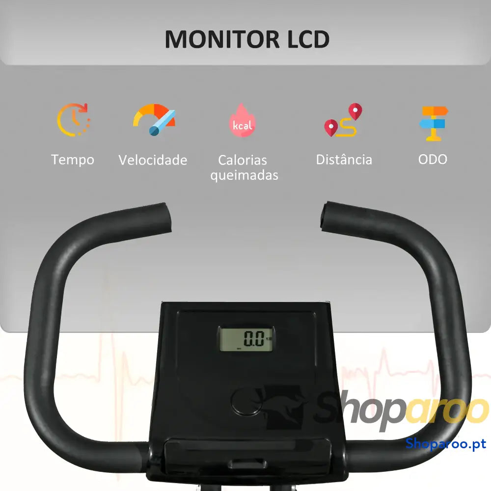 Bicicleta Estática Dobrável com 8 Níveis de Resistência Magnética Ecrã LCD e Assento Regulável 43x85x109 cm Preto