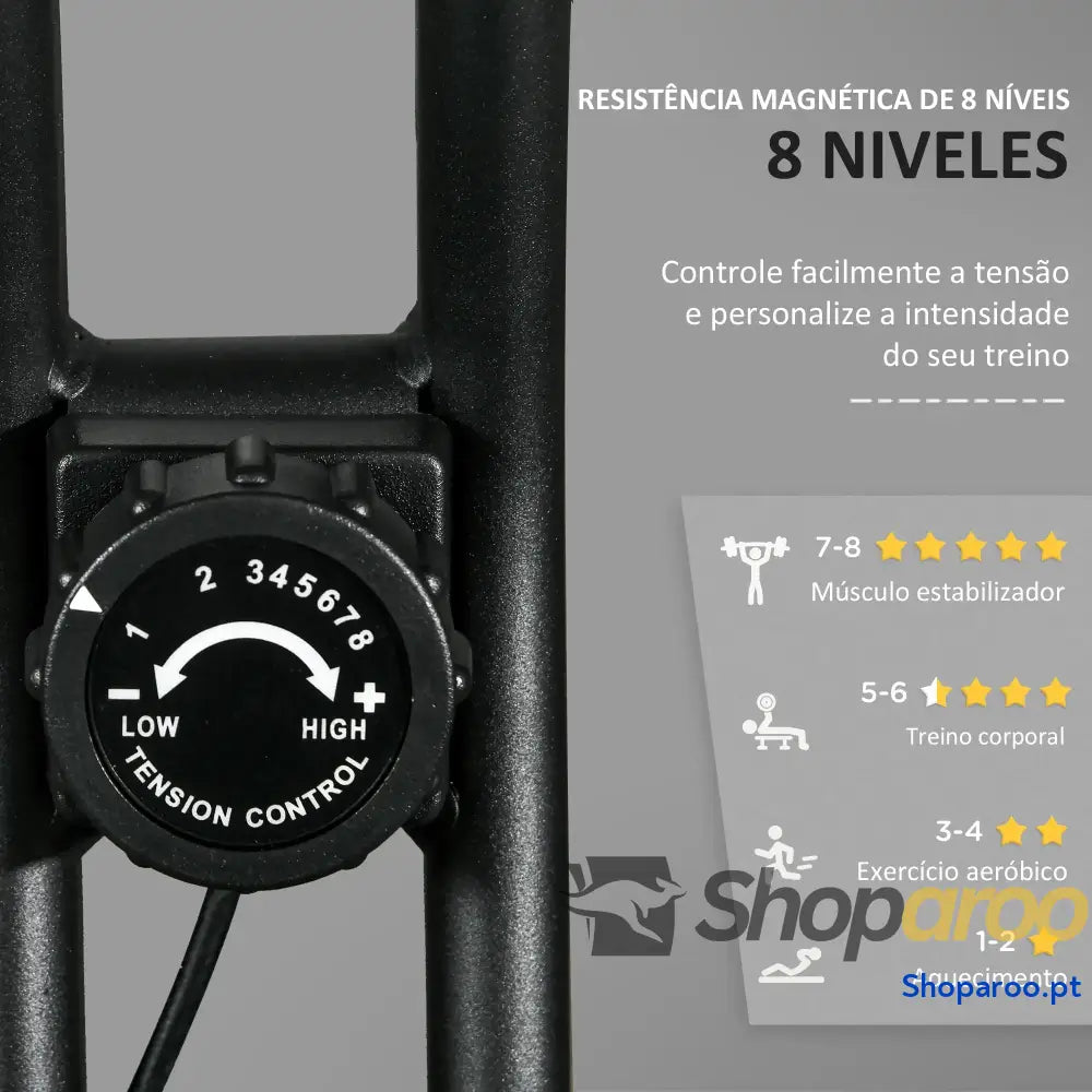 Bicicleta Estática Dobrável com 8 Níveis de Resistência Magnética Ecrã LCD e Assento Regulável 43x85x109 cm Preto