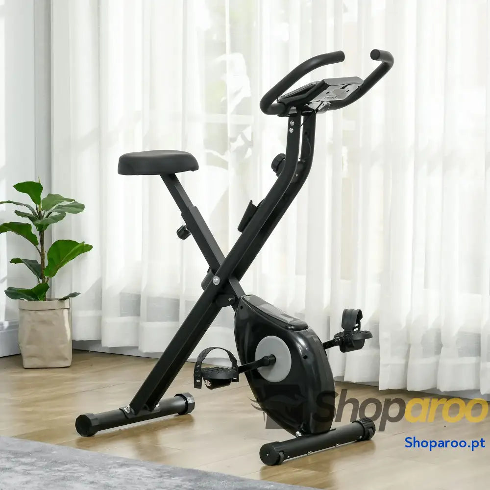 Bicicleta Estática Dobrável com 8 Níveis de Resistência Magnética Ecrã LCD e Assento Regulável 43x85x109 cm Preto