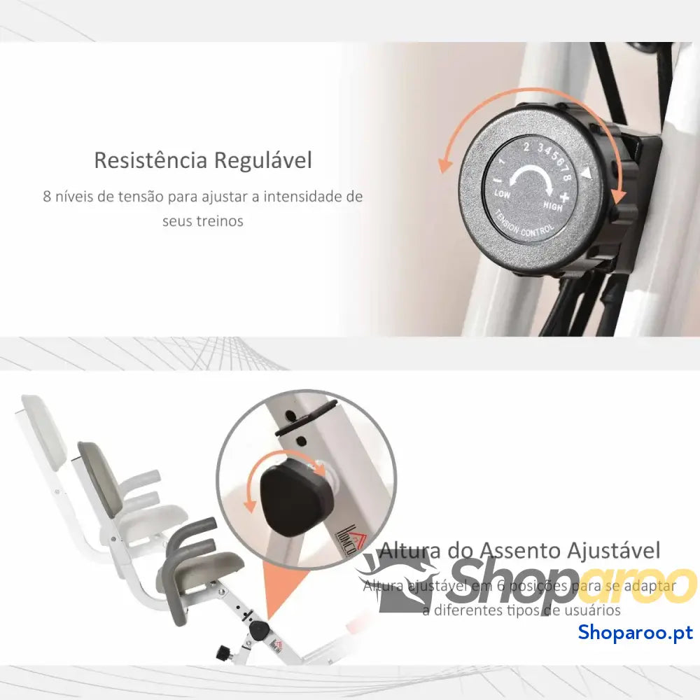 Bicicleta Estática Dobrável com Altura e Resistência Ajustáveis Tela LCD Assento Encosto 51x97x115cm Laranja