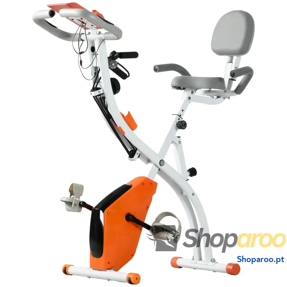 Bicicleta Estática Dobrável com Altura e Resistência Ajustáveis Tela LCD Assento Encosto 51x97x115cm Laranja