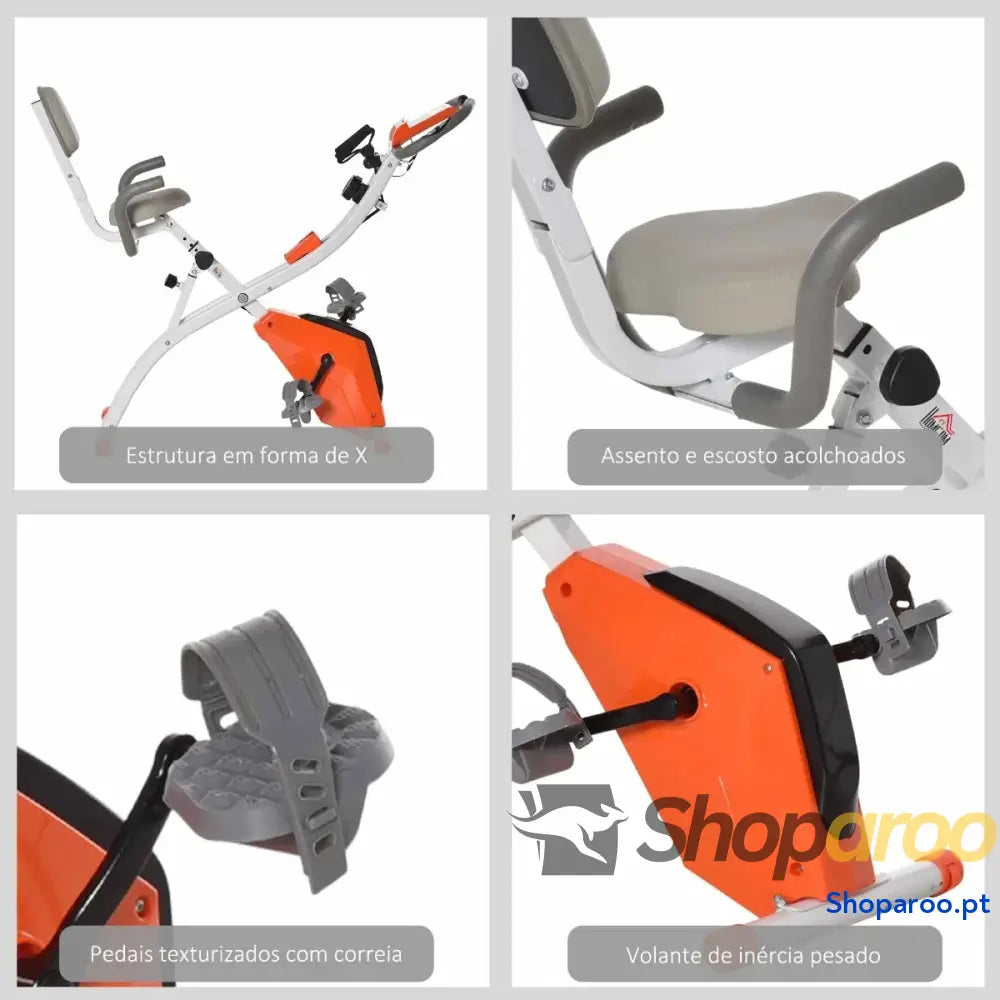 Bicicleta Estática Dobrável com Altura e Resistência Ajustáveis Tela LCD Assento Encosto 51x97x115cm Laranja